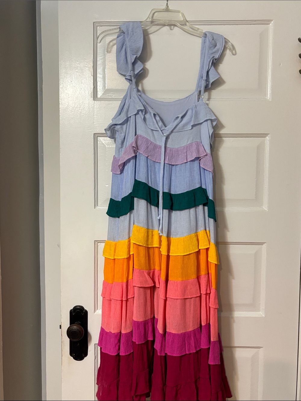crown & ivy Rainbow Tiered Ruffle Dress - Light Blue & Multi - Picture 3 of 3